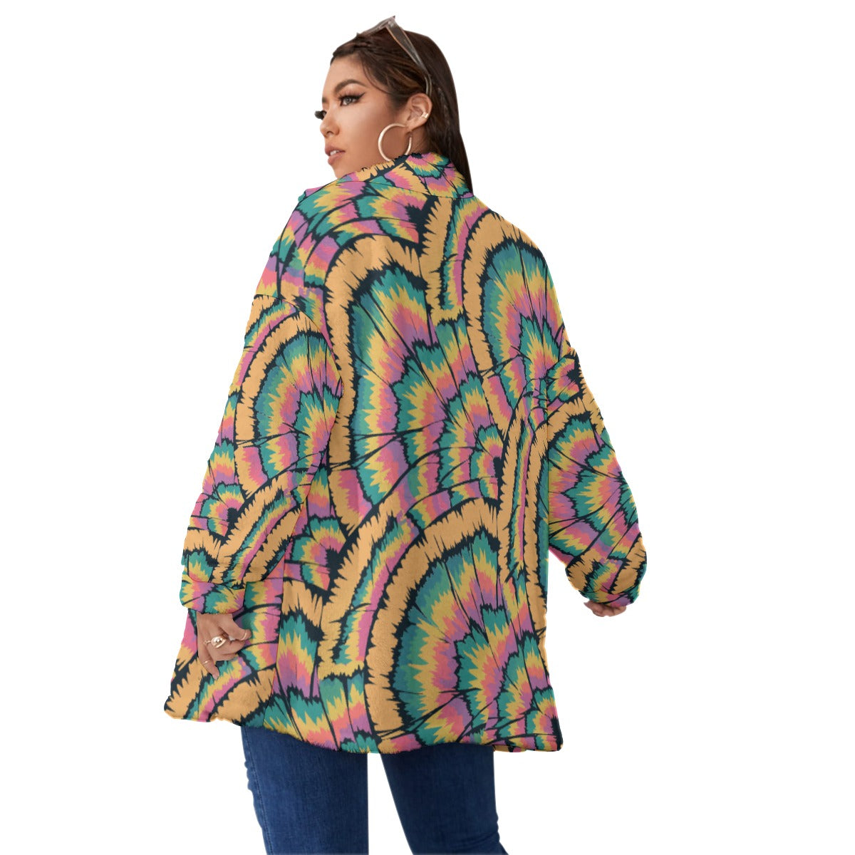 Psychedelic Fleece Coat | Plus Size Outerwear | Maximalist Motifs Yoycol