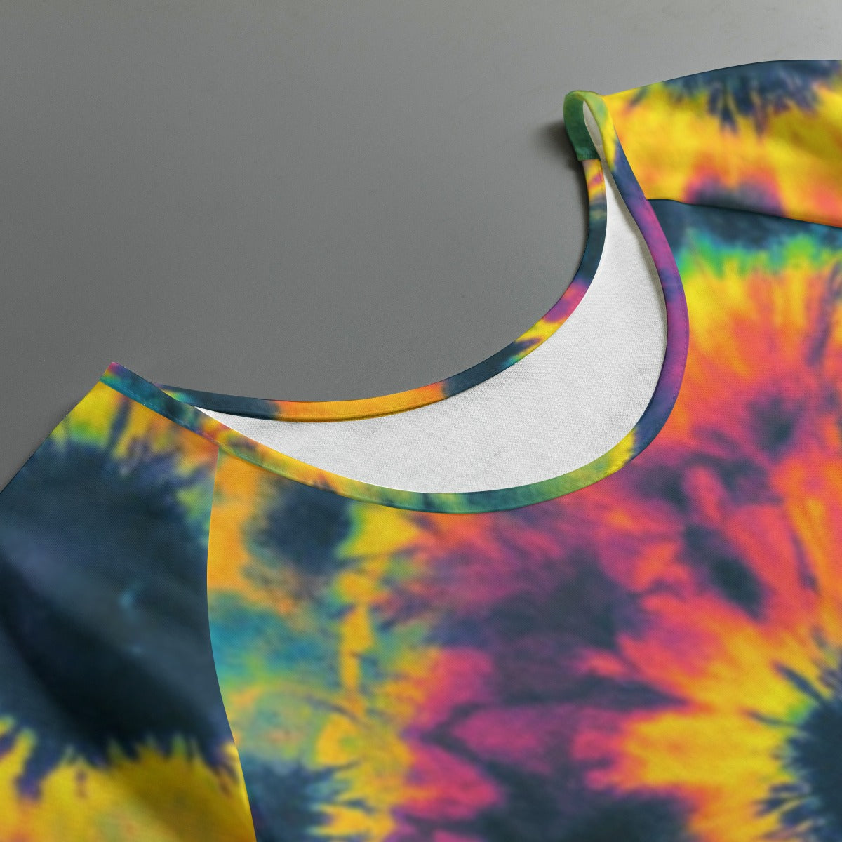 Fever Ray Cosmic Sunflower Raglan for Avant-Garde Synth-Pop Dressers — Neon Yellow Purple Black AOP Women's Tie-Dye, Electronic Music Festival Top, Dark Psychedelic Statement