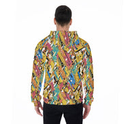 Maximalist Zip-Up Hoodie for Nostalgia-Core Dressers — Toybox Entropy AOP Micro Fleece, Festival Streetwear, Geometric Print Statement, Unisex Hyper-Vibrant