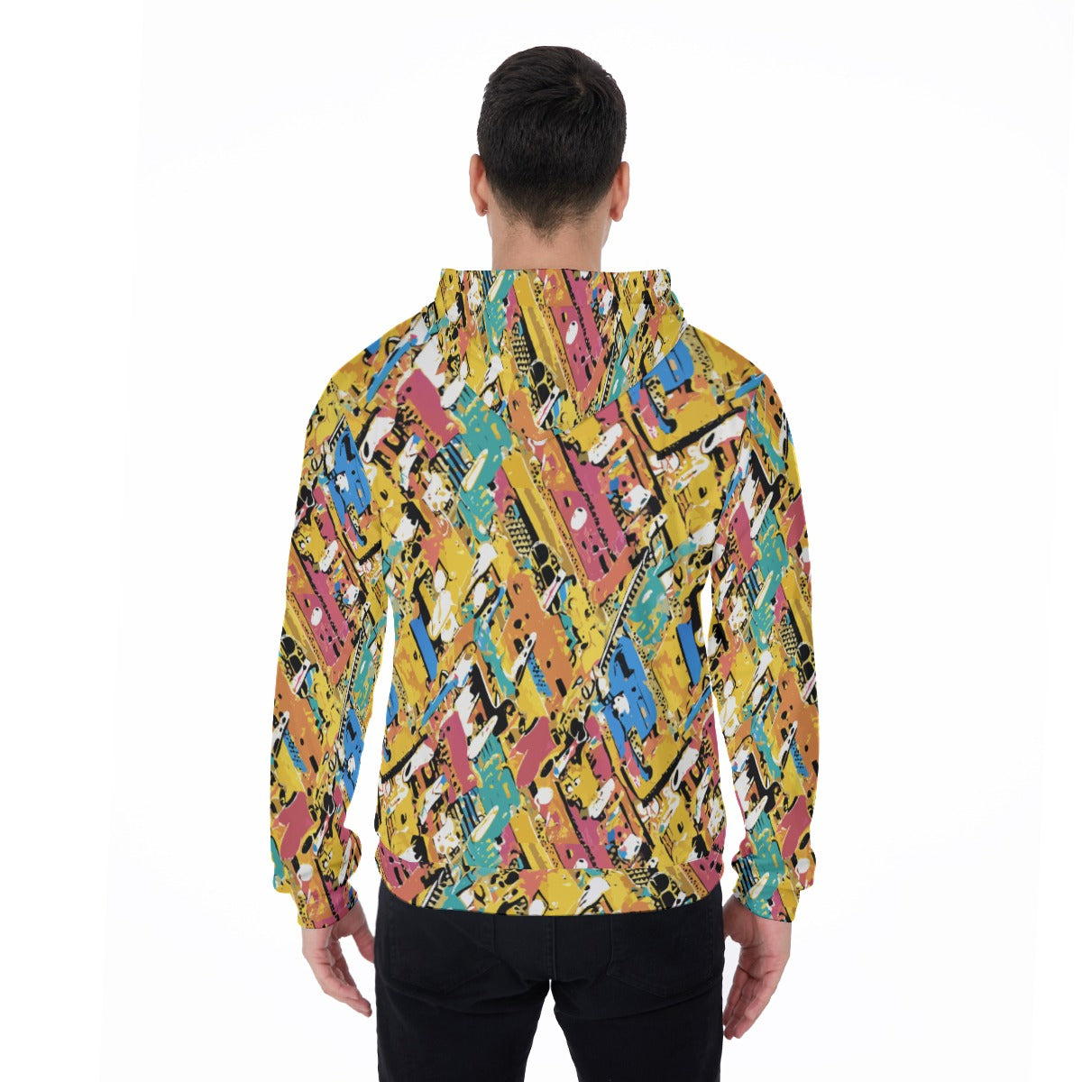 Maximalist Zip-Up Hoodie for Nostalgia-Core Dressers — Toybox Entropy AOP Micro Fleece, Festival Streetwear, Geometric Print Statement, Unisex Hyper-Vibrant