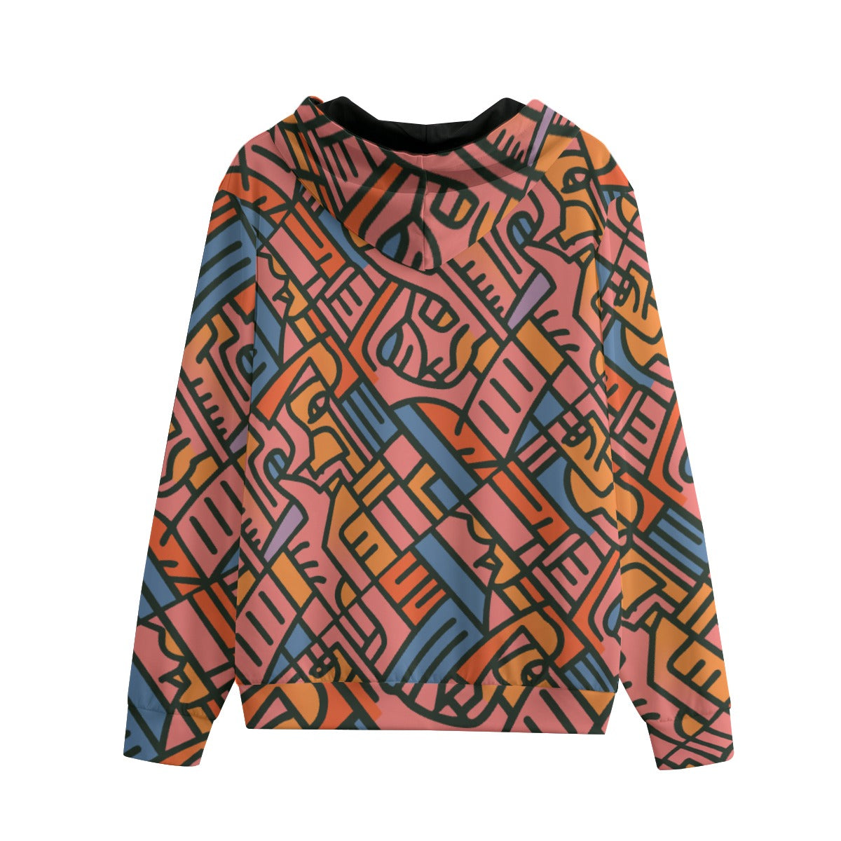 All-Over Print Zip Up Hoodie With Pocket | Interlock Yoycol