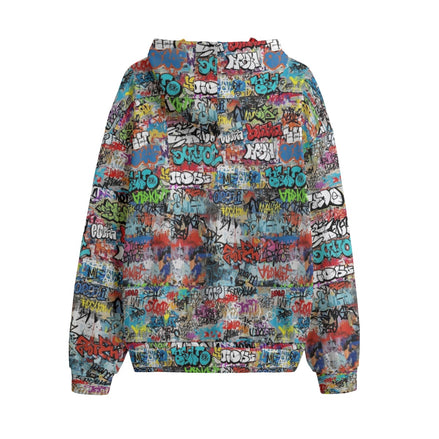 Sticker Bomb Graffiti Fleece Hoodie — White Street-Tag Collage AOP Heavyweight Winter Pullover | Aesthetic Rebellion