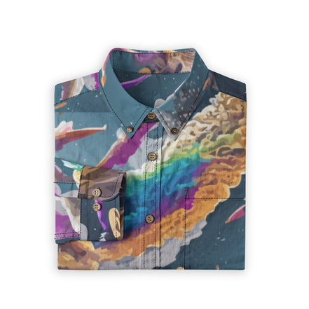 All-Over Print Men's Casual Lapel Long Sleeve Shirt|140GSM Slub Cotton Yoycol