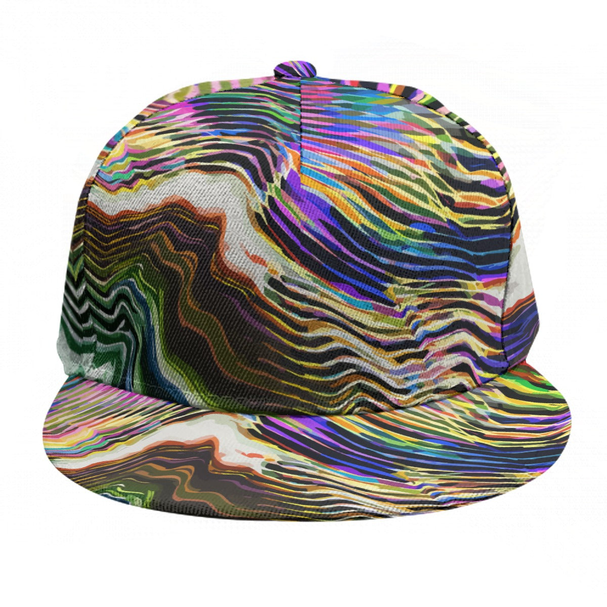 Liquid Glitch Flat Brim Cap — Warped Neon Scanline AOP Snapback for Glitchcore Streetwear Heads | Aesthetic Rebellion
