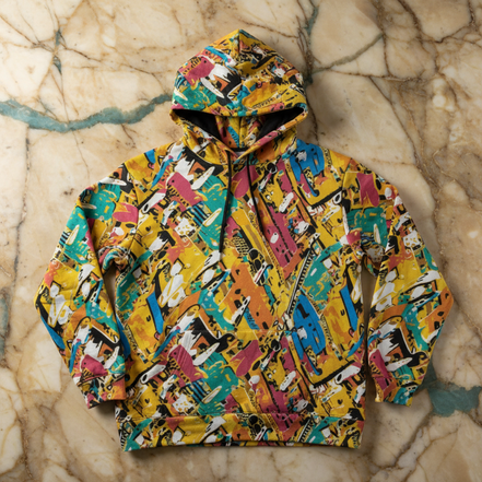 Maximalist Zip-Up Hoodie for Nostalgia-Core Dressers — Toybox Entropy AOP Micro Fleece, Festival Streetwear, Geometric Print Statement, Unisex Hyper-Vibrant
