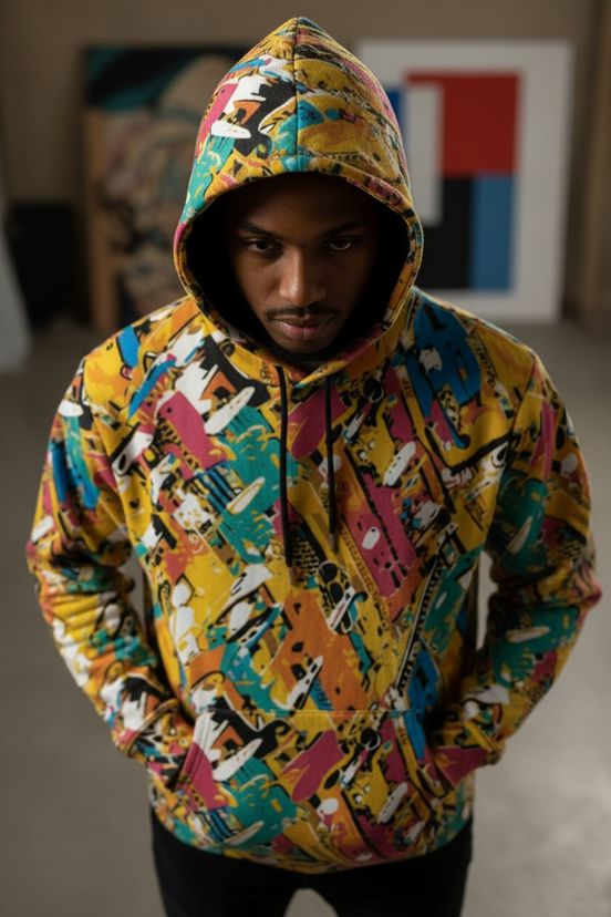Maximalist Zip-Up Hoodie for Nostalgia-Core Dressers — Toybox Entropy AOP Micro Fleece, Festival Streetwear, Geometric Print Statement, Unisex Hyper-Vibrant