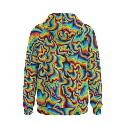 Banana Vector Waves Hoodie — Squiggly Yellow & Cobalt Pop Pattern AOP Pullover, Certified | Aesthetic Rebellion