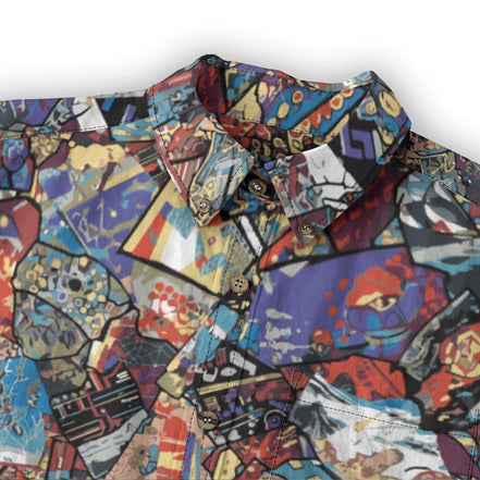 "Gatsby's Gear" All-Over Print Men's Casual Lapel Long Sleeve Shirt|125GSM Cotton by Yoycol