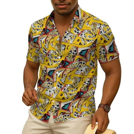 Static Frequency AOP Men's Silk-Feel Shirt | Maximalist Short-Sleeve Summer Top | Aesthetic Rebellion