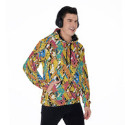 Maximalist Zip-Up Hoodie for Nostalgia-Core Dressers — Toybox Entropy AOP Micro Fleece, Festival Streetwear, Geometric Print Statement, Unisex Hyper-Vibrant