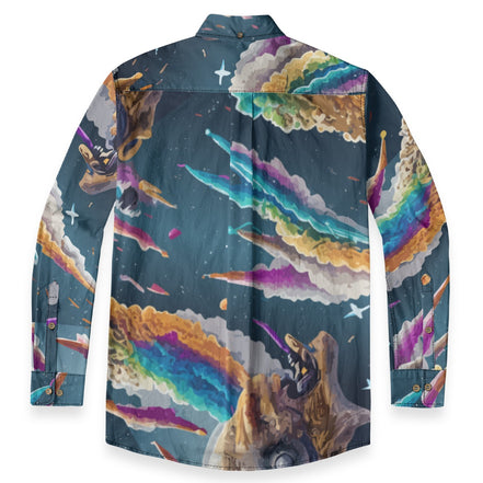 All-Over Print Men's Casual Lapel Long Sleeve Shirt|140GSM Slub Cotton Yoycol