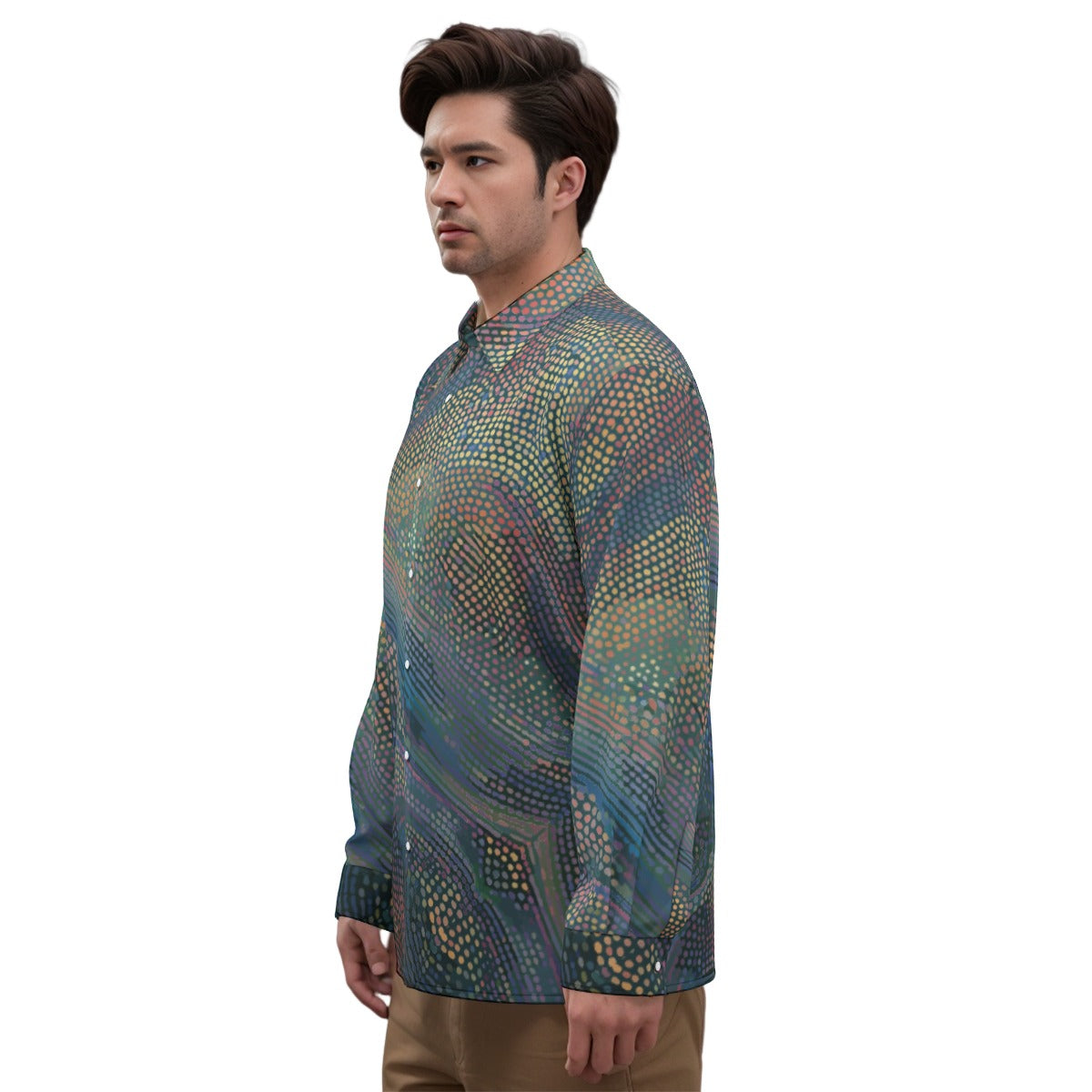 Echo Chamber Wearable Installation Shirt for Visual Noise Collectors — Cognitive Drift AOP Imitation Silk, Optical Illusion Mirror Print, 90gsm Featherlight Drape, S–5XL