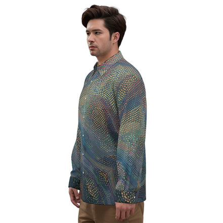 Echo Chamber Wearable Installation Shirt for Visual Noise Collectors — Cognitive Drift AOP Imitation Silk, Optical Illusion Mirror Print, 90gsm Featherlight Drape, S–5XL