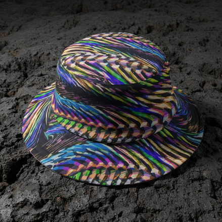 Ocular Opulence Reversible Bucket Hat — Holographic Op-Art × Stained Glass Mosaic | Aesthetic Rebellion