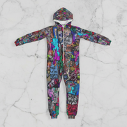 Graffiti AOP Heavyweight Jumpsuit for Everything Mashup Maximalists — 310gsm Bold Street Art All-Over Print, Skull Festival Streetwear, Unisex Statement One-Piece