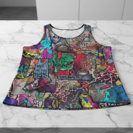 Chaos Crew Tank for the Chronically Self-Expressive — Graffiti Y-Back Muscle Tee, Festival Gym | Aesthetic Rebellion