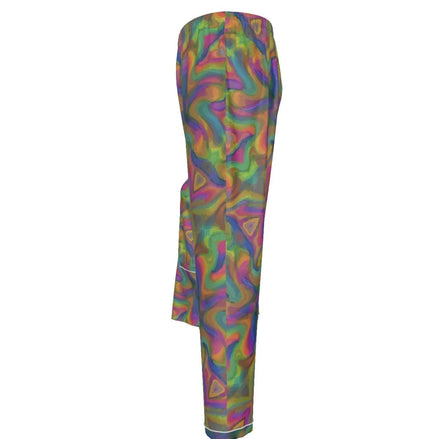 All-Over Print Women's Long Sleeve Pajama Set With White Contrast Piping by Yoycol