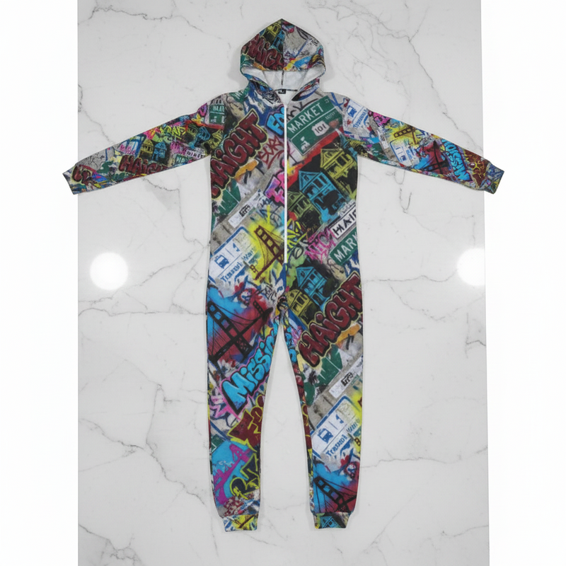 San Francisco Street Soul AOP Jumpsuit | Full-Body City Signage Print Unisex One-Piece (310gsm, XS–5XL)