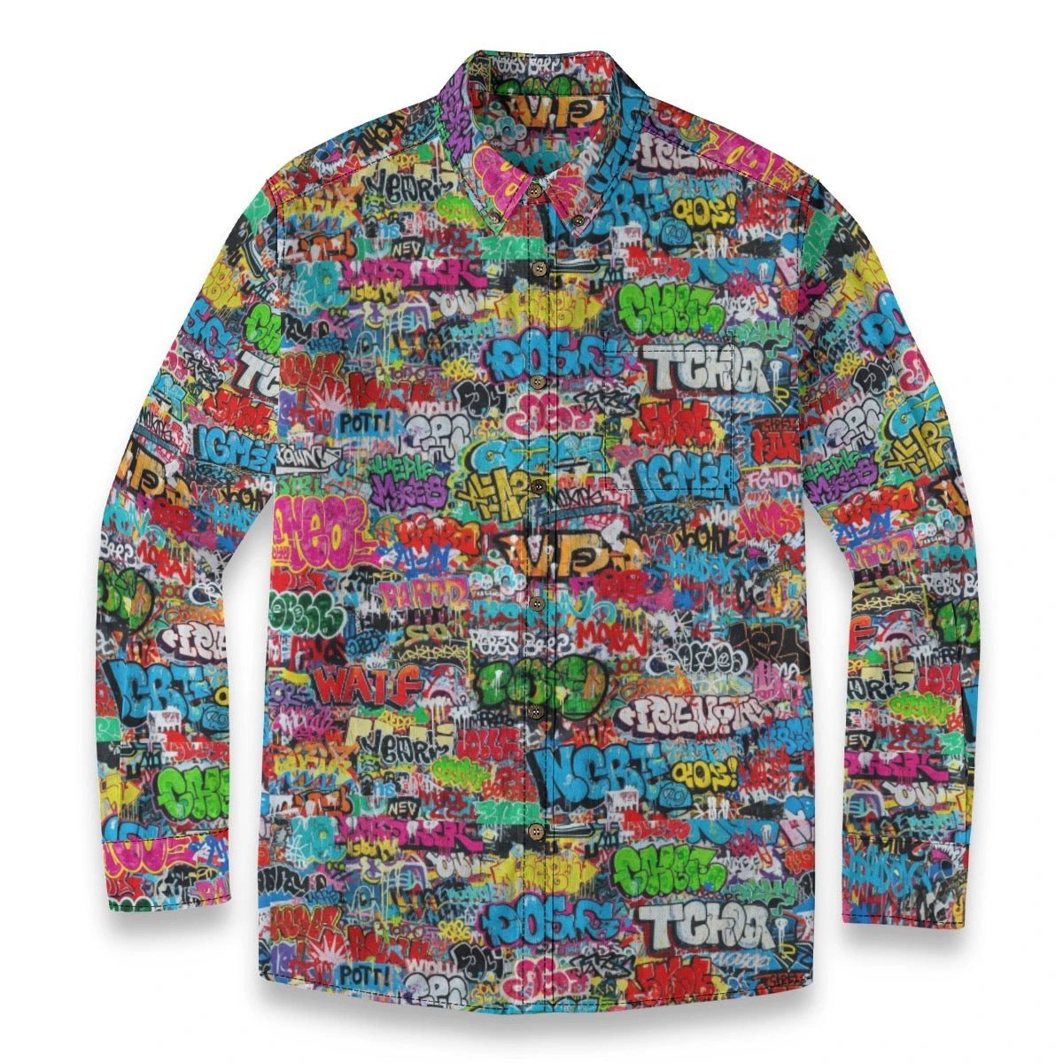 All-Over Print Men's Casual Lapel Long Sleeve Shirt|125GSM Cotton by Yoycol