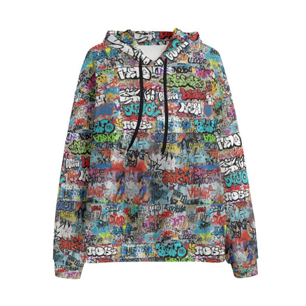 Sticker Bomb Graffiti Fleece Hoodie — White Street-Tag Collage AOP Heavyweight Winter Pullover | Aesthetic Rebellion