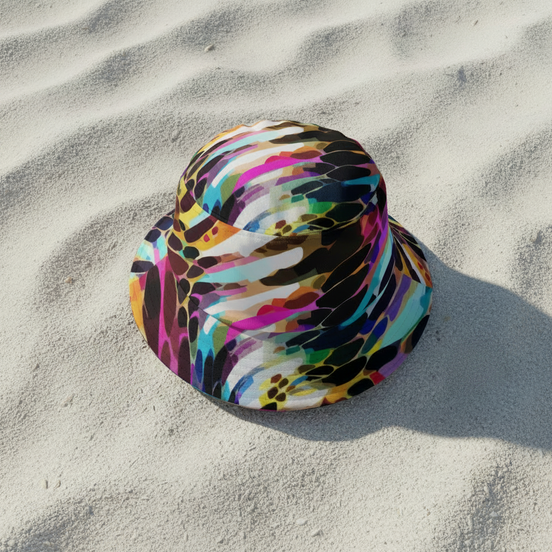 Festival & Rave Bucket Hat for the Maximalist Mystic — Reversible Aura Print Headwear, Sun-to-Dusk Rave Coverage, Psychedelic Streetwear, Wear Your Energy, Unisex Statement Hat, Radiant Aura Colorway