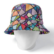 Ocular Opulence Reversible Bucket Hat — Holographic Op-Art × Stained Glass Mosaic