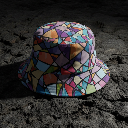 Ocular Opulence Reversible Bucket Hat — Holographic Op-Art × Stained Glass Mosaic | Aesthetic Rebellion