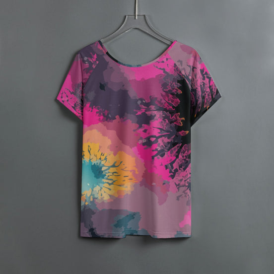 Chaos & Cosmic Bloom Raglan for Alt Synth-Pop Dressers — Boundless Bleeds AOP Jersey, Psychedelic Sunflower Obsidian Neon, Festival Streetwear Short Sleeve, S–4XL