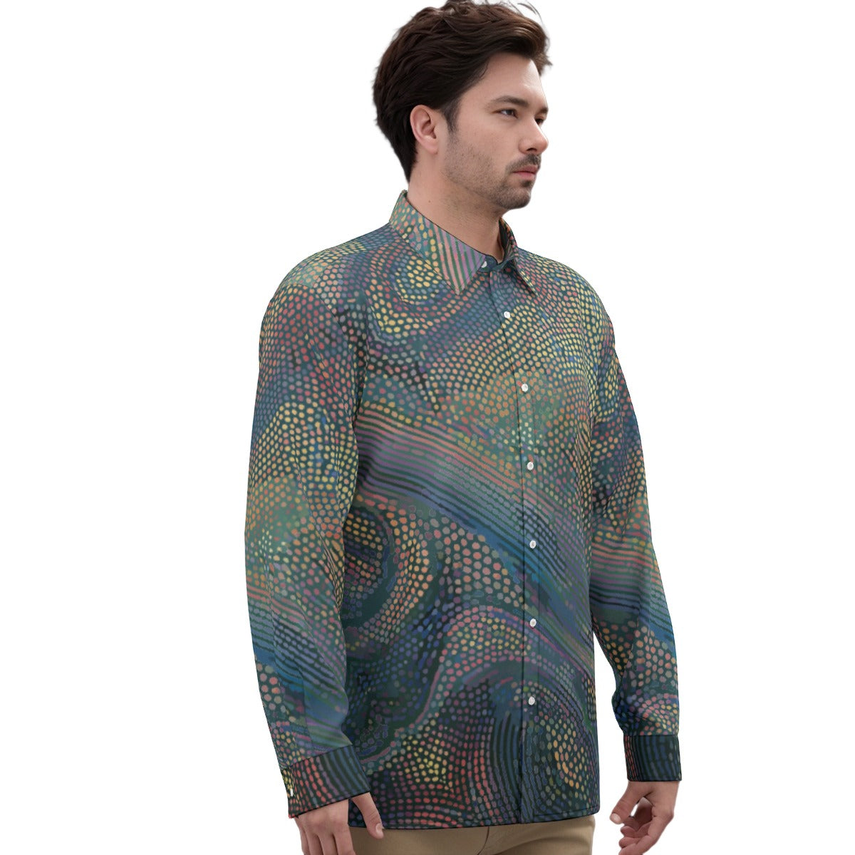 Echo Chamber Wearable Installation Shirt for Visual Noise Collectors — Cognitive Drift AOP Imitation Silk, Optical Illusion Mirror Print, 90gsm Featherlight Drape, S–5XL