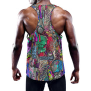 Chaos Crew Tank for the Chronically Self-Expressive — Graffiti Y-Back Muscle Tee, Festival Gym Wear, Neon Rave Stringer, Bold Streetwear, Unisex Statement Activewear
