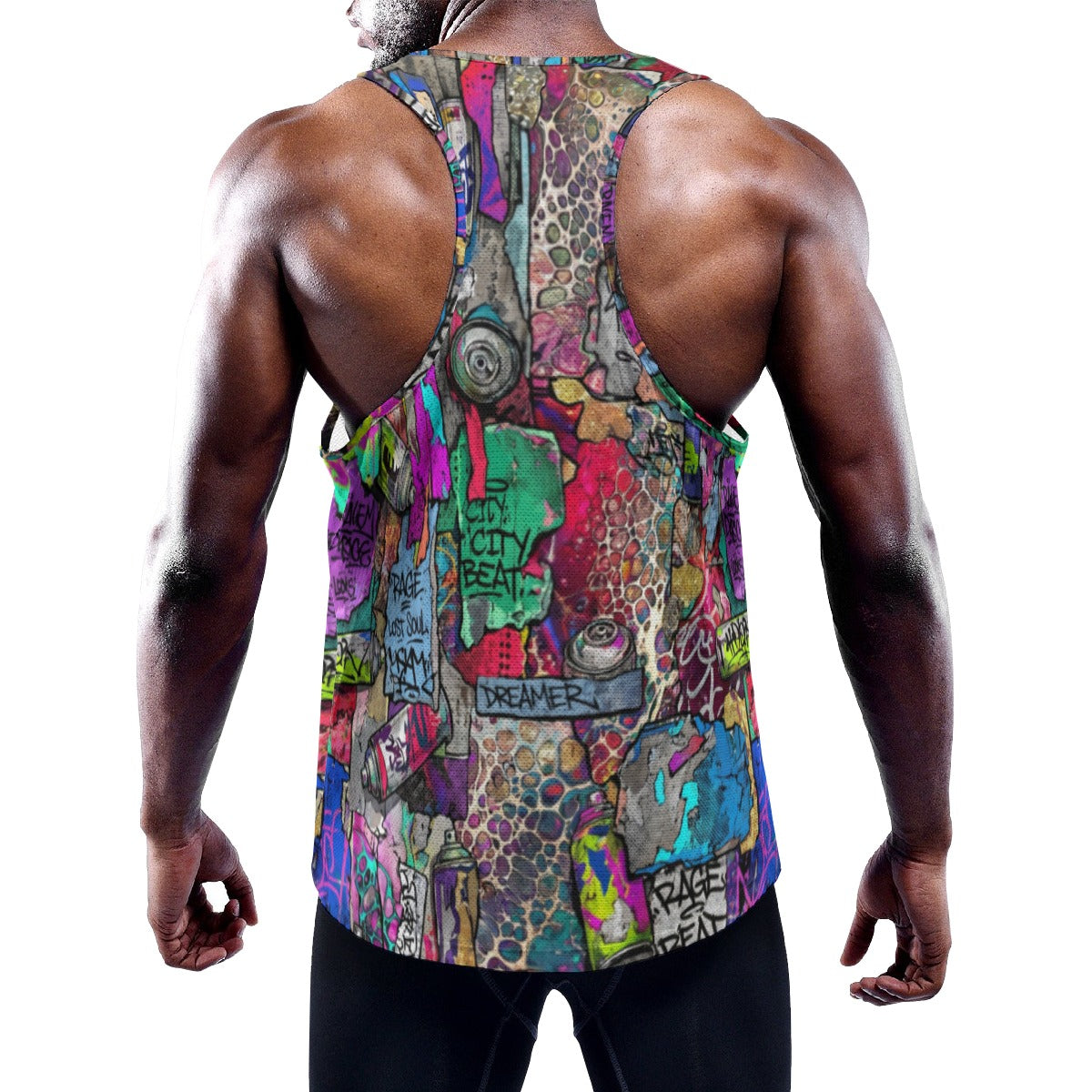 Chaos Crew Tank for the Chronically Self-Expressive — Graffiti Y-Back Muscle Tee, Festival Gym Wear, Neon Rave Stringer, Bold Streetwear, Unisex Statement Activewear