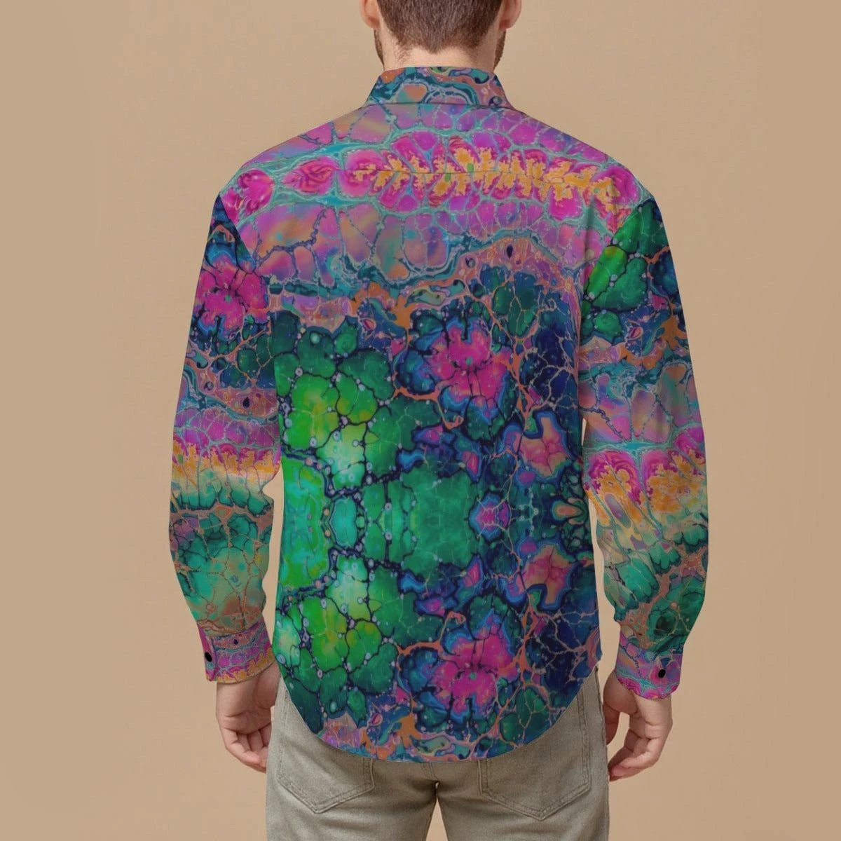 All-Over Print Men's Slim Fit Long Sleeve Shirt by Yoycol