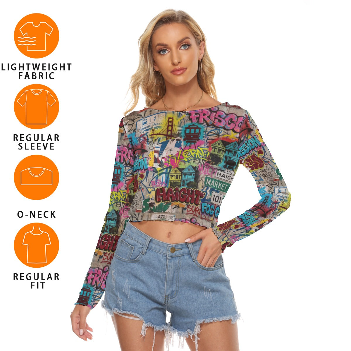 All-Over Print Women's Mesh Long Sleeves T-shirt Yoycol