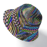 Ocular Opulence Reversible Bucket Hat — Holographic Op-Art × Stained Glass Mosaic