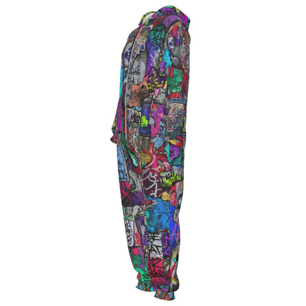 Graffiti AOP Heavyweight Jumpsuit for Everything Mashup Maximalists — 310gsm Bold Street Art All-Over Print, Skull Festival Streetwear, Unisex Statement One-Piece