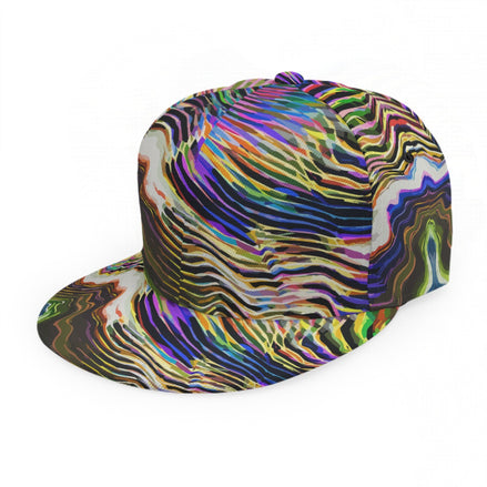 Liquid Glitch Flat Brim Cap — Warped Neon Scanline AOP Snapback for Glitchcore Streetwear Heads | Aesthetic Rebellion
