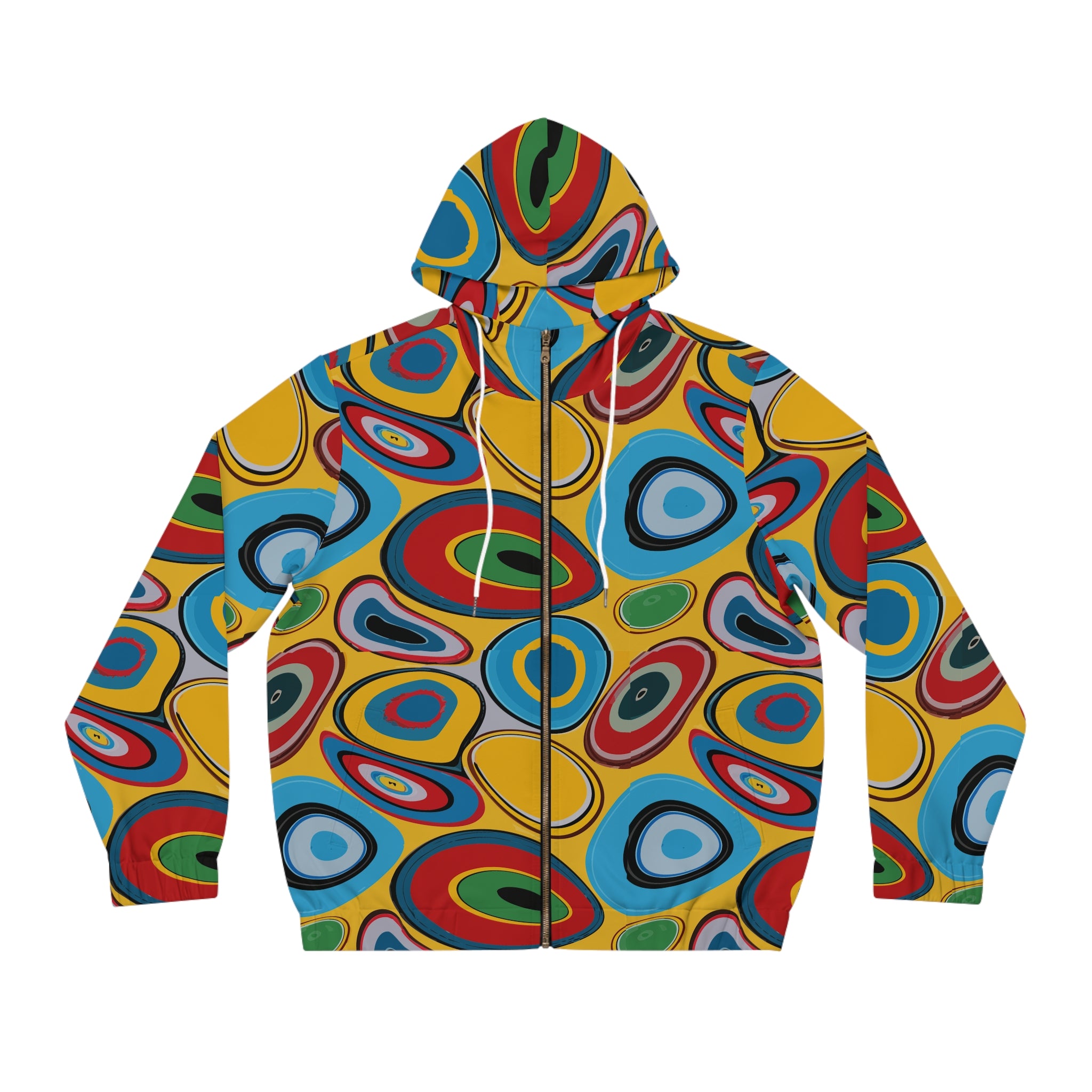 Psychedelic Eye AOP Zip-Up Hoodie for Weirdcore and Indie Sleaze Dressers — Maximalist Retro 70s Dopamine Dressing Festival Jacket, Abstract Art Statement Streetwear