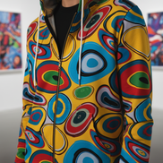 Psychedelic Eye AOP Zip-Up Hoodie for Weirdcore and Indie Sleaze Dressers — Maximalist Retro 70s Dopamine Dressing Festival Jacket, Abstract Art Statement Streetwear