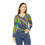Vibrant AOP Long Sleeve V-Neck for Glow-Up Self-Expressers — Women's Bold Print Tee, Confidence-Led Statement Top, Everyday Maximalist Shirt, Assembled in USA, S–2XL