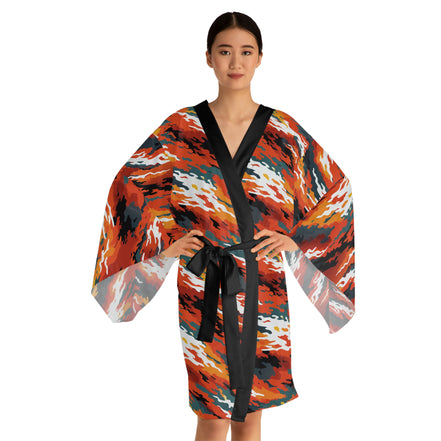 Long Sleeve AOP Kimono Robe for Maximalist Home Dressers — Bold All-Over Print Women's Duster Robe, Gallery Lounge Statement, Wearable Art Gift for Her