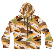 Maximalist Fall Zip Hoodie for Aesthetic Dressers — Abstract Autumn Brushstroke AOP, Earthy Statement Outerwear, Cozy Art-Forward Streetwear, Women's Bold Print Zip-Up