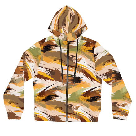 Maximalist Fall Zip Hoodie for Aesthetic Dressers — Abstract Autumn Brushstroke AOP, Earthy | Aesthetic Rebellion
