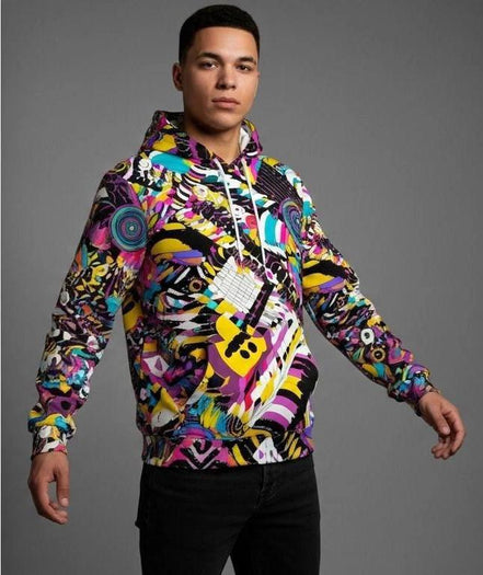 Heavyweight Primal Print Cotton Hoodie - Designer All-Over Print Pullover for Streetwear Collectors by Aesthetic Rebellion