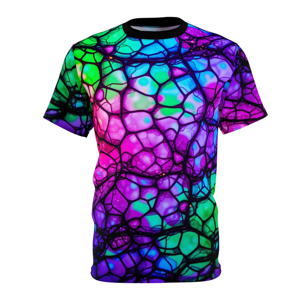 Psychedelic Web Unisex Tee – Vibrant Abstract Cut & Sew T-Shirt | Festival Fashion & Streetwear | Aesthetic Rebellion