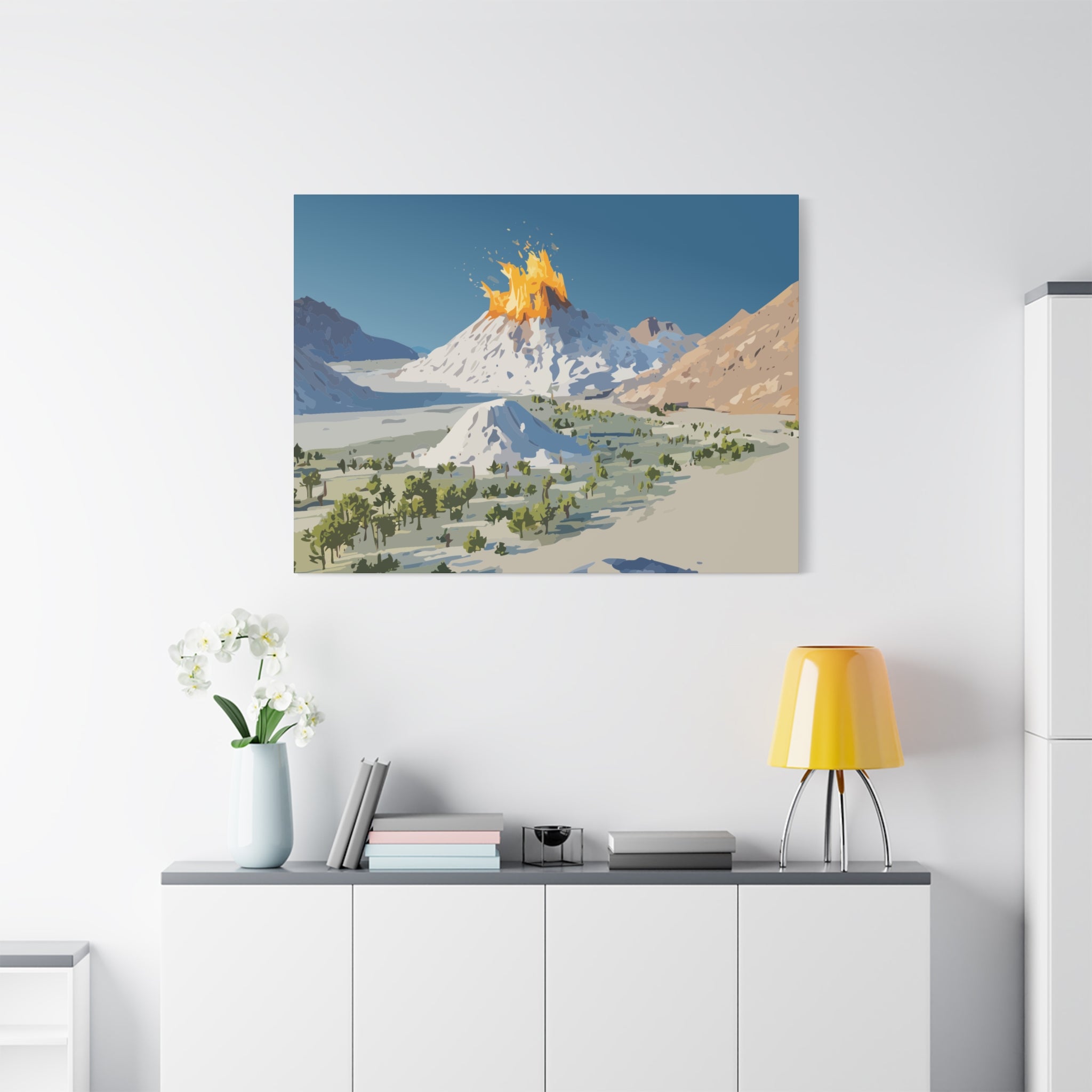 Tropical Volcano Eruption Canvas Print for Nature-Obsessed Interiors — Island Adventure Wall Art, FSC-Certified Matte Stretched Canvas, Home Decor Gift for Wanderlust Collectors