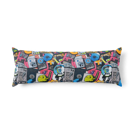 Graffiti Collage AOP Body Pillow — Street Art Comic Print Long Cushion, Dopamine Decor for Loud | Aesthetic Rebellion