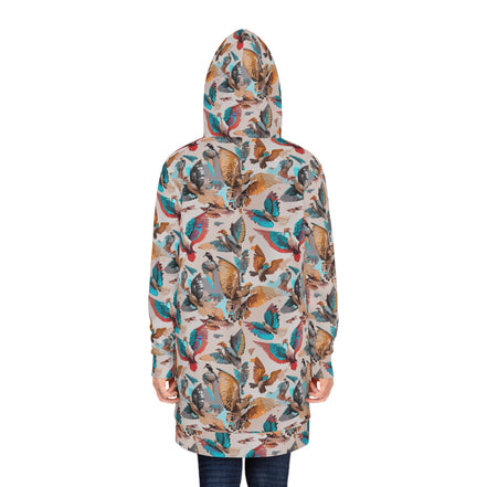 Aviary Bird Print Hoodie Dress for Nature-Forward Dressers — AOP Bird & Botanical Women's Hoodie Dress, Cottagecore Statement, Wearable Field Guide Art, Kangaroo Pocket, S–2XL