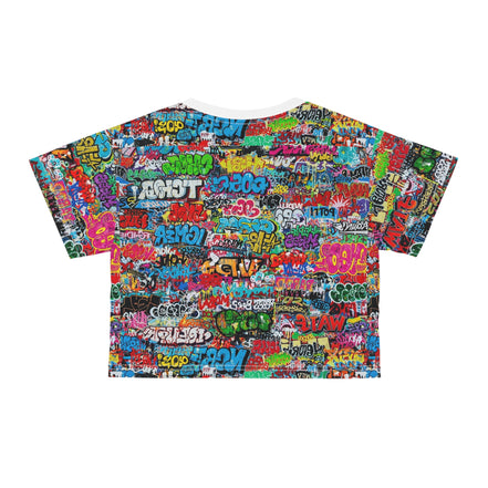 Graffiti Print Crop Tee for Colorful Urban Street Art Dressers — Bold AOP Hip-Hop Crop Top, Festival Party Summer Statement, Skater Youth Fashion Streetwear