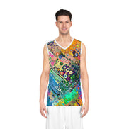 Abstract Bubble Paint Jersey for Court-to-Festival Dressers — Colorful AOP Basketball Tank, UPF-Ready Moisture-Wicking Sportswear, Assembled in USA, Bold Street Art Top