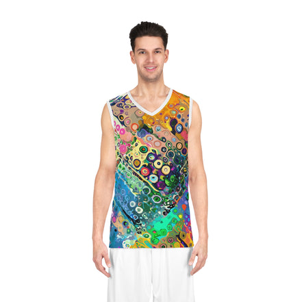 Abstract Bubble Paint Jersey for Court-to-Festival Dressers — Colorful AOP Basketball Tank, UPF-Ready Moisture-Wicking Sportswear, Assembled in USA, Bold Street Art Top
